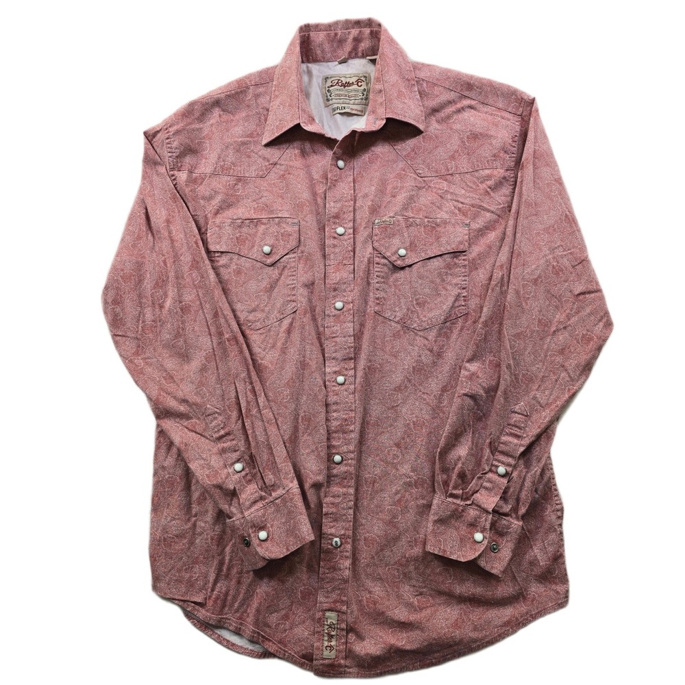 Rafter C Pearl Snap Western Shirt Mens Large Red Paisley Pro Flex 45 Cowboy